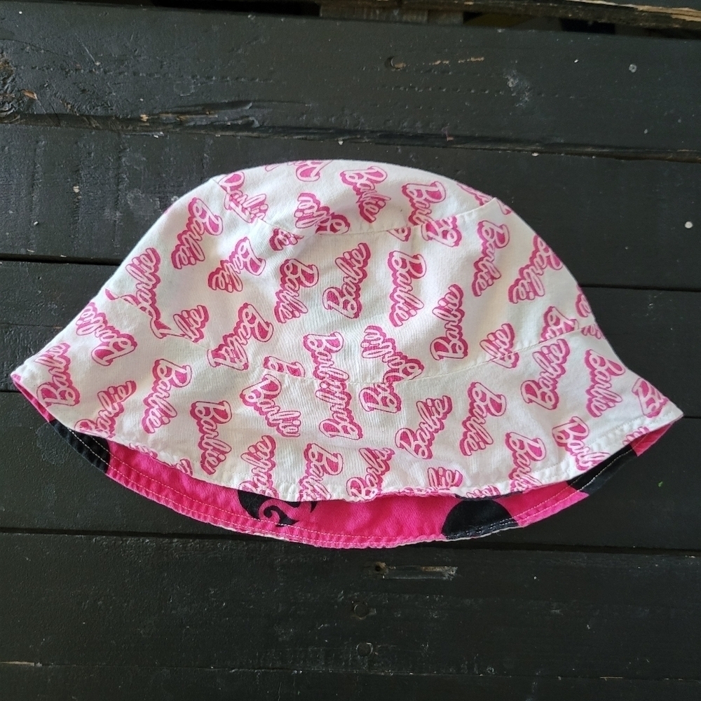 Barbie Bucket Hat Reversible Little Girls Kids Pink White Black